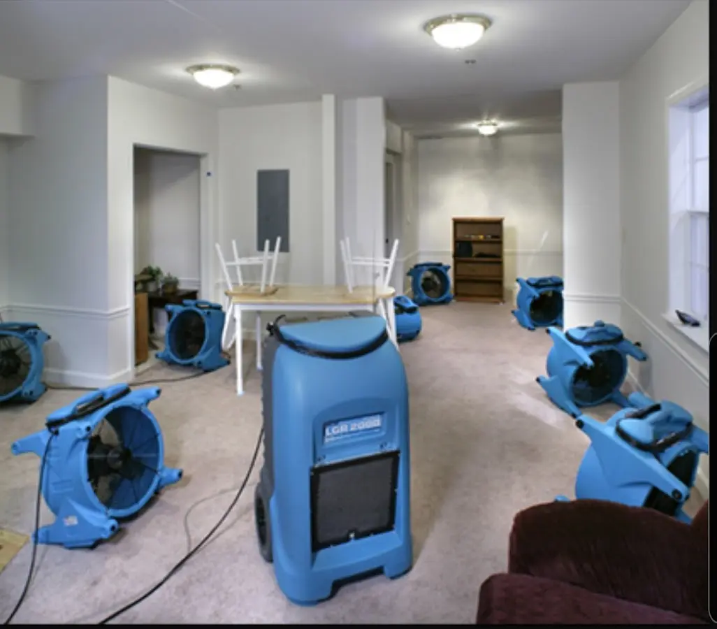 Air movers and dehumidifier setup for Water Extraction & Removal in Finley